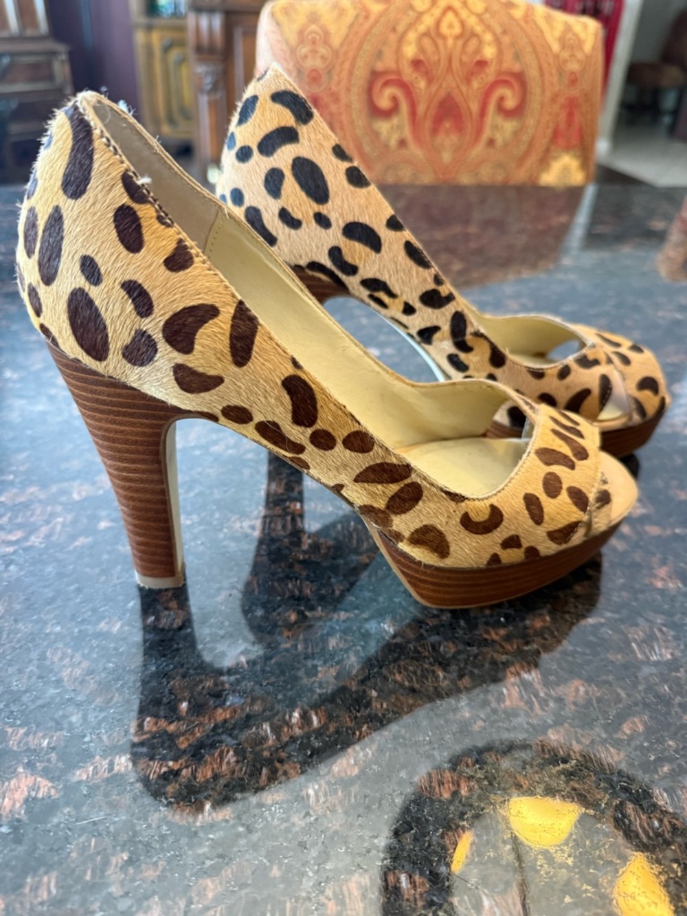 Steve Madden Leopard Print Peep-Toe Platform Heels - Tan/Brown